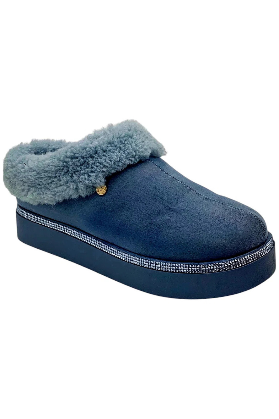 Clean Boss Women's Joy Glamorous Cozy Slippers Chambray - Medium